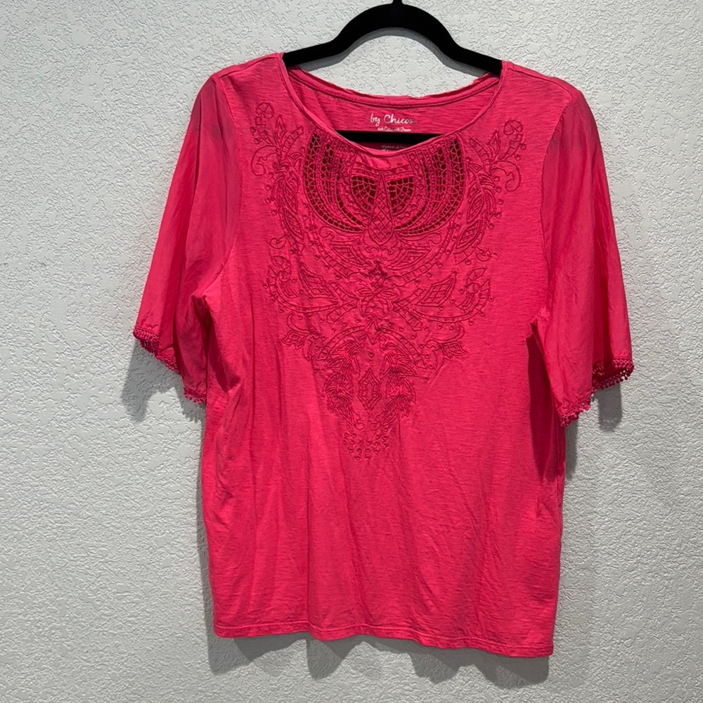 CHICOS Hot Pink Summer Short Sleeve Top